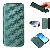 ESONG Karbonfaser-Leder Hülle Kompatibel mit HTC U24 Pro,PU Ledertasche TPU Etui mit Ständer/Kartenfächer/Magnetverschluss Brieftasche Klappetui Schutzhülle - Grün
