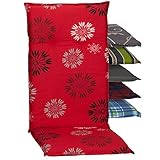 Beo Gartenstuhlauflagen Hochlehner UV-beständig Barcelona | Made in EU nach Öko-Tex Standard | Hochlehner Auflagen waschbar | Atmungsaktive Stuhlauflagen Hochlehner mit Pusteblumen in Rot-Schwarz