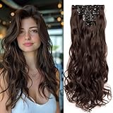 Swy Hair Clip-in-Haarverlängerung, gewellt, glatt, Kunsthaar, 7 Stück, Dunkelbraun, gewellt