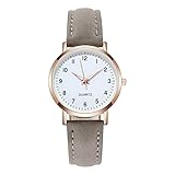 LIWEARE Damenuhr, Damen Analog Quarz Uhr mit PU-Leder Armband, Uhren Damen Einfache Business Klassische Armbanduhr Lässig Quarzuhr Leuchtuhr (Grau)