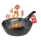 RESTO 93041 Bratpfanne 26 cm tiefe Pfanne - Wokpfanne mit vierschichtiger Marmor-Antihaftbeschichtung - abnehmbarer Griff - für alle Herdarten geeignet, auch Induktion (h=7,1 cm)