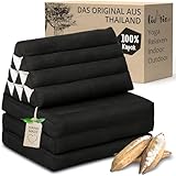 livasia Thaikissen 3 Auflagen einfarbig - 175x50x8cm - Dreieckskissen Klappmatratze, Keilkissen Kapok, Rückenkissen faltbar, Thaimatte Klappen, handgefertigt, Meditationskissen (Schwarz Uni)