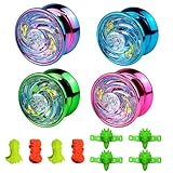 Golgner 4 Stück LED Licht YoYo, Mlegierung Responsive Yoyo, Reaktives Kugellager JoJo, JoJo Leuchtend mit Saiten und Fingerling, für Anfänger, Kinder, Erwachsene