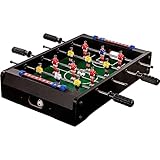 GAMES PLANET Mini-Tisch-Kicker Tischfussball „Dundee“, schwarzes Holzdekor, Maße: 51x31x8 cm, Gewicht: 2,6 kg, 4 Spielstangen, inkl. 2 Bälle