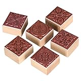 Quadratische Stempel Blume Blumenmuster Stempel Holz Gummistempel Blume Motivstempel DIY Handwerk Ton Bild Machen Ornamenten Für Scrapbooking Fotoalbum Und Einladungskarten Hochzeit(6 Stück)1