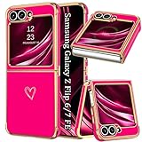 Yutwo Hülle für Samsung Galaxy Z Flip 6/7 FE, Stoßfest Handyhülle für Samsung Z Flip 6/7 FE 5G Hülle mit Love Herz Muster Galvanik Schutzhülle, Rosenrot.