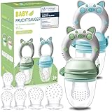 Fruchtsauger Baby, 2 Stück Obstschnuller für Babys ab 3 Monate, 2023 Upgrade Version, Schnuller Zum Befüllen, Breisauger, Obst Schnuller Baby, BPA frei, 8 Silikon Sauger in 3 Größen