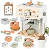 Dreamon Kinder Kaffeemaschine, Kaufladen Zubehör Holz Kaffeemühle Manuell Montessori Spielzeug, Holzspielzeug Rollenspiel Geschenk Für Jungen & Mädchen ab 3–5 Jahren