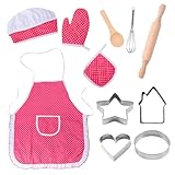 11-Teiliges Kinder-Kochschürzen-Set, Süßes Backset, Kochspielzeug-Set, Kochzubehör, Geschenk Für Mädchen Ab DREI Jahren (Rosenrot)