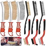Sinofort Drahtbürste,9 Stück Drahtbürsten Set,Edelstahlbürsten Messingbürste, für Holz, Bohrer, Reinigung Schweißschlacke, Rostentfernung,Ölflecken Stahlbürste