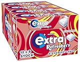 Extra Refreshers Kaugummi zuckerfrei, Strawberry Lemon Gum, 12 x 8 Dragees, Großpackung Chewing Gum, Xylitol Kaugummi ohne Zucker (96 Dragees)