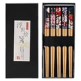 Essstäbchen, 5 Paar Stäbchen Japanisch Chopsticks Sushi Stäbchen Bambus Bambus Essstäbchen Spülmaschinenfest mit Luxuriöser Schwarz Handgemachte
