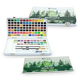 Mikkelhus Aquarellfarben Set 120 Farben in Tragbarer Box mit Metallic Farben und Fluoreszenzfarben. Pinsel und Aquarellpapier, Aquarell für Reisen, Aquarell farben für Künstler und Hobbymaler