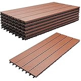 Jopassy 18 Stück WPC Terrassenfliesen, 30x60 cm Balkon Bodenfliese, Gartenfliesen mit Klick-System, Terrassendielen Balkonfliesen Klickfliesen, 3m² Braun