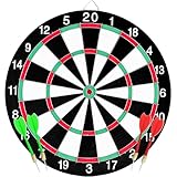 Dartscheibe mit Pfeilen,Einsteiger Steeldartscheibe aus Paper Board,Dartboard Zweiseitig Bespielbar,Dart Scheibe mit 4 Dartpfeilen Zahlenring Dartscheibe Set mit Dartwerkzeug, Wandhalterung（15 Zoll）