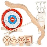 YIMORE Pfeil und Bogen Kinder Set, Bogenschießen Kinder Holzspielzeug mit 6 Saugnapf-Pfeilen, 1 Großes Zielscheibe, 4 Kleine Zielscheiben und Köcher, Kinderbogen für ab 3 Jahre Junge Mädchen
