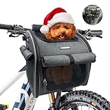 DAISTERN Hundefahrradkorb Vorne, Haustier Rucksack mit Netzfenster, Faltbare Katzentasche Hundetasche bis 6KG mit Weiche wasserdichte Matte und Patentierte Halterung, Multifunktionale Hundebox Grau