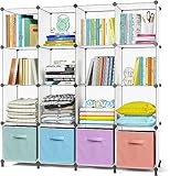 AWTATOS Kleiderschrank mit 16 Würfeln, Storage Shelves, DIY Regal Würfel, PP Steckregal Kunststoff, Kinderregal, Spielzeugregal, Faltschrank, Shelves, Standregal, Weiß ULPZ016