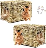 HYLYUN Sehr Großes Grashaus für Kaninchen - Natürlich Getrocknetes Gras Heuhaus, Faltbare Betthütte mit Öffnungen Spielhaus für Zwergkaninchen Meerschweinchen Chinchilla Frettchen