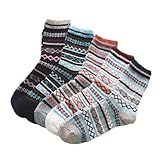 GLEAVI 5 Paar Ethnische Wadenlange Wintersocken für Herren Warme Outdoor Freizeitsocken aus Polyester Mischgarn Robuste Herrensocken für Kaltes Wetter