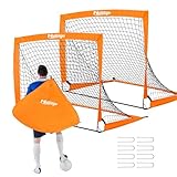 2er Set Fußballtor, Fußballtor Kinder Set, Pop up Soccer Goals Faltbares Fussballtore,Fußballtor für Garten,Park,Strand (Orange)