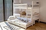 Kids Collective Hochbett 90x200 mit Ausziehbett Etagenbett Kinderbett mit Ausziehfunktion, Zwei Schubladen, Lattenrost, Rausfallschutz, umbaubar in DREI Einzelbetten, Vollholz massiv in Weiss