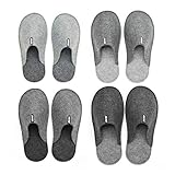 Lucky Sign 4er Gästehausschuhe Unisex Gästepantoffeln aus Filz, Small/X-Large, Grau