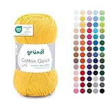 Gründl Wolle Cotton Quick uni - dünne Wolle zum Häkeln - Strickgarn - Häkelgarn - Glänzend und hautfreundlich - 100% Baumwolle - 1 Knäuel 50 g / 125 m - Nadelstärke 3-4 - Maisgelb