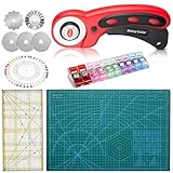 Rollschneider-Set, 45 mm, Stoffschneider, 5 zusätzliche Rollschneider, A3, selbstheilende Schneidematte, Quilt-Lineal und Nähklammern, ideal zum Basteln, Nähen, Patchwork