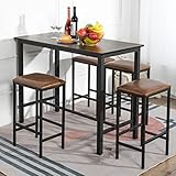 buybyroom Bartisch-Set, Stehtisch mit 4 Barhocker,Esstisch mit 4 Stühlen, Küchentisch im Industrie-Design,für Küche Esszimmer Wohnzimmer,Vintagebraun-schwarz