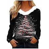 Weihnachtspulli Damen Lustige Druck Leichtgewicht V-Ausschnitt Flauschige Lustig Weihnachtspullover Damen Weihnachtsshirt Weihnachtsbluse Weihnachtshemd Hässliche Ugly Christmas Schickes Oberteil