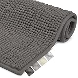 Beautissu Badematte rutschfest 70x120 cm Chenille Badezimmerteppich Groß Flauschig Badteppich rutschfest waschbar Badvorleger Bad Teppich Badezimmer Duschvorleger Badematte Anthrazit – BeauMare WR