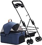 X&Z-XAOY Abnehmbare Jogging-Kinderwagen Für Kleine Und Mittelgroße Hunde/Katzen Leichte Hundekinderwagen Katzenkinderwagen Mit Reißverschlussfreiem Einstieg Und Tragetasche (Color : Blue)