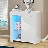 CLIPOP Moderner Hochglanz-Lichterschrank mit 2 Glasablagen Vitrine für Wohnzimmer Esszimmer, Spanplatte E1, weiß, 1 Door
