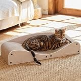 FUKUMARU Kratzbrett Katzen,74 cm langlebiges Kratzpappe und Filz, große Liege, recycelbares Katzenkratzbett aus Wellpappe mit Ball, Kamel