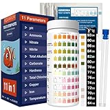 11-in-1 Aquarium Teststreifen-150 Stücke, Süß- & Salzwassergeeignet, Schneller Wassertest Aquarium für pH,Ammoniak,Nitrat,Nitrit,Gesamalkalinität,Karbonat, Wasserhärte, Kupfer, Eisen,Temperatur& Mehr