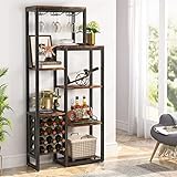 Tribesigns Weinregal freistehender Boden, 5-stöckiges Weinbäckerregal mit Glashalter & Weinaufbewahrung, industrielles Weinregal, Weinbarschrank, für Bar, Küche, Esszimmer (Rustic Brown 1pc)