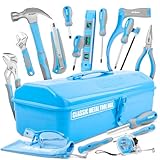 Hi-Spec Blaues Werkzeugset für Anfänger. Metall Werkzeugkoffer Gefüllt für Kinder inklusive Hammer, Mini Schraubenzieher Set und Laubsäge. Kompletter DIY Werkzeugkasten
