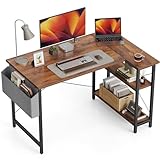 CubiCubi Schreibtisch mit Regalen, Kleiner L-förmiger Eckschreibtisch mit Ablagefächern, Schreibtisch für Heimbüro Kleiner Raum, Umkehrbarer Computertisch Gaming Tisch, 100cm Braun