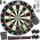 RE:SPORT® Sisal Premium Dartscheibe XXL Set mit 9 Profi Dartpfeile + 24 Pro Flights + Zubehör | Steeldart Dartboard inkl. Montageset | Steeldartscheibe mit Pfeilen Metallspitze Startlinie