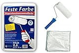 Feste Farbe Innenwandfarbe inkl.1x Farbroller, 1x Abdeckfolie (feste Farbe 2,5 Liter weiss)