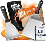flammtal [Das Original] - Smash Burger Set mit 20x Burgerpapier - Grillspachtel Set aus Edelstahl - Hochwertiger Plancha Spachtel - Spülmaschinengeeignete Grill Spachtel für Teppanyaki - Grill Zubehör