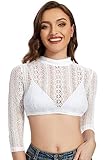 AMZHOTER Dirndl Bluse Damen Dirndlbluse Spitze Trachtenbluse Langarm Weiß Hochgeschlossen Bluse Oktoberfest 42
