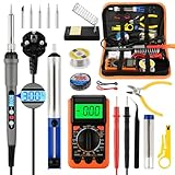 60W Lötkolben Set, Lötkolben, Lötkolben set elektronik,Temperatur Einstellbar 180-500℃,19PCS mit Digitalmultimeter, 5 Lötspitzen,Lötkolbenständer, Lötzinn,Entlötpumpe,Pinzette usw.