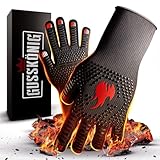 GUSSKÖNIG Grillhandschuhe hitzebeständig bis 800 Grad (M) - feuerfeste Handschuhe aus Aramid - Grillhandschuh Kochhandschuhe für Indoor&Outdoor Kochen (Rot)