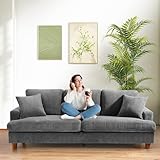 Domusensus 3 Sitzer Sofa Big, 221CM Cord Sofa Wohnzimmer Werkzeugfreie Montage, Schlafzimmer Sofas 53CM Extra Tiefe Sitze, Bequemes Couch mit 2 Kissen, Modernes Couch fürs Büro, Big Sofa Couch Grau