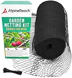 AlpineReach 2m x 20m Vogelschutznetz Gartennetz Feinmaschig (15 x 15mm) Extra Stark Gewebtes Netz, Vogelnetz, Obstbaumnetz, Katzennetz, engmaschig Laubnetz, Kabelbinder, Wiederverwendbar, Schwarz