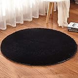 Generisch Faux-Lammfell-Schaffell-Teppich, rund, flauschig, Sitzkissen, Teppiche für Wohnzimmer, Schlafzimmer, Sofa, Matte, Schwarz, Durchmesser 60 cm