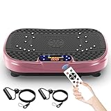 SAVEYOUR Vibrationsplatte für Zuhause - Rüttelplatte mit 120 Stufen & 5 Modi, mit Widerstandsbändern & Fernbedienung, für Fettverbrennung Muskelaufbau Figurformung ideal für Zuhause Home Gym(Rosenrot)