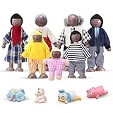 XSYKJGS Puppenhaus Puppen 11 Stück Hölzerne Puppenfamilie für Puppenhaus, Biegepuppen mit Blaues Elefantenbaby, Einhorn, Blaukappen Ente und Rosa Bär für Puppenhaus Zubehör Geschenk